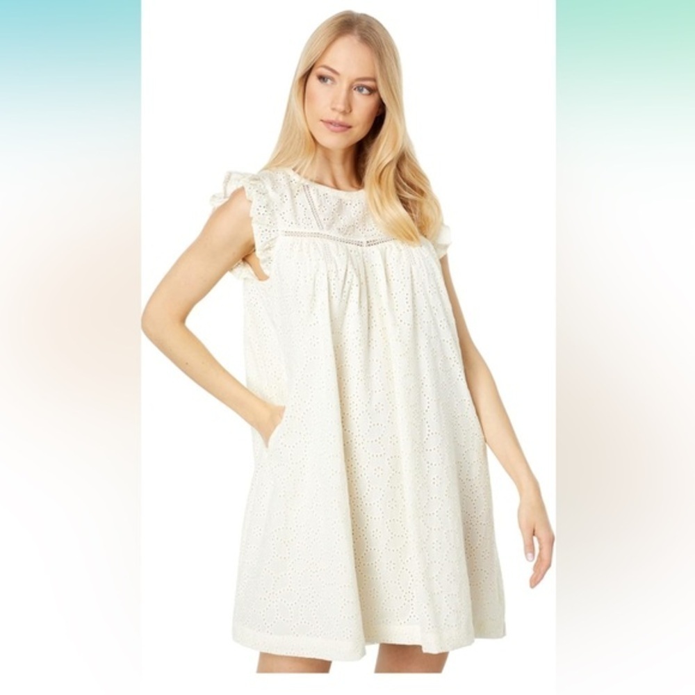 Madewell Eyelet Flowy Ruffle Cap Sleeve‎ Mini Dress Size Large - Picture 3 of 3